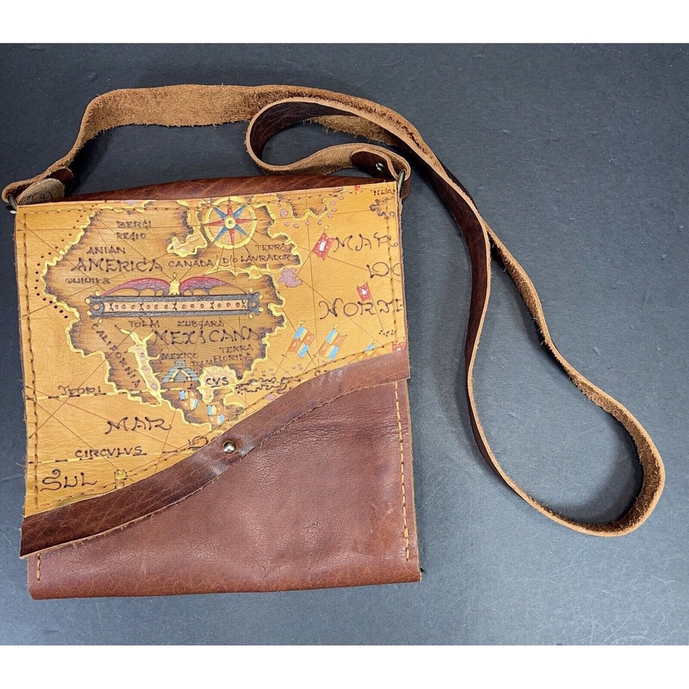 Muse Leather Designs‎ Map Crossbody Bag Handmade Leather Purse Boho